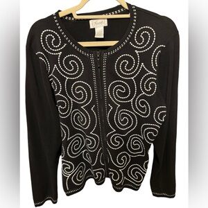 Foxcroft Black Zip up embroidered jacket Large sweater